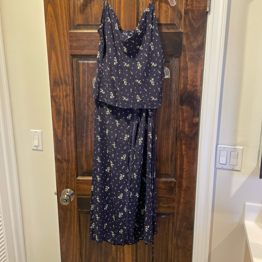 Navy Floral Two Piece Skirt and Top Set